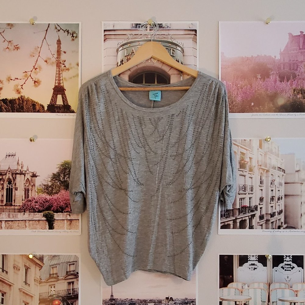 h.i.p. Gray Dolman Sleeve Shirt w/Dotted Detailing